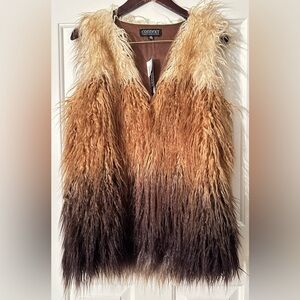 Ombré Shaggy Faux Fur Mob Wife Grunge Vest M Latte Gradient Boho Statement Layer